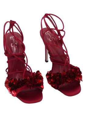 Jessica Simpson Oveny Sequin Ankle Wrap Sandals Chili Pepper Red Size 7M